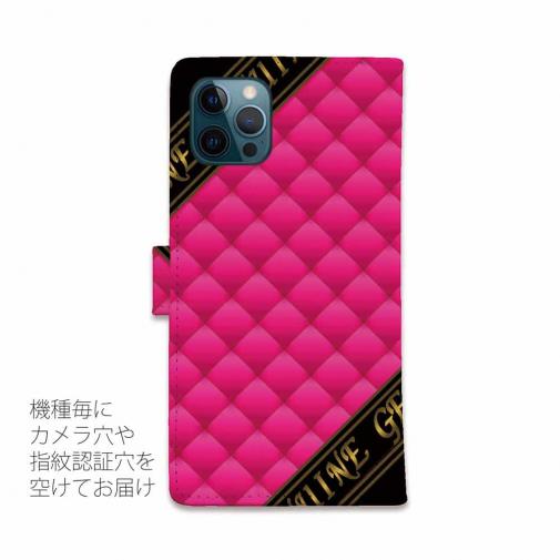 【Genuine】【手帳型】マトラッセ柄　ダイアゴナル　チェック　ピンク