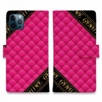 【Genuine】【手帳型】マトラッセ柄　ダイアゴナル　チェック　ピンク