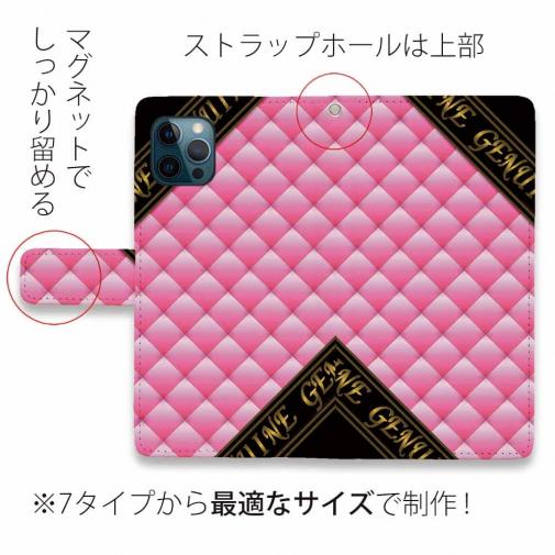 【Genuine】【手帳型】マトラッセ柄　ダイアゴナル　チェック　ピーチピンク