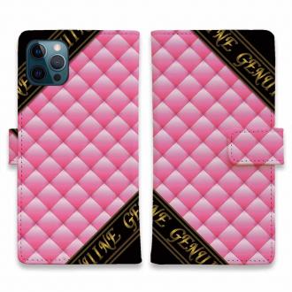 【Genuine】【手帳型】マトラッセ柄　ダイアゴナル　チェック　ピーチピンク