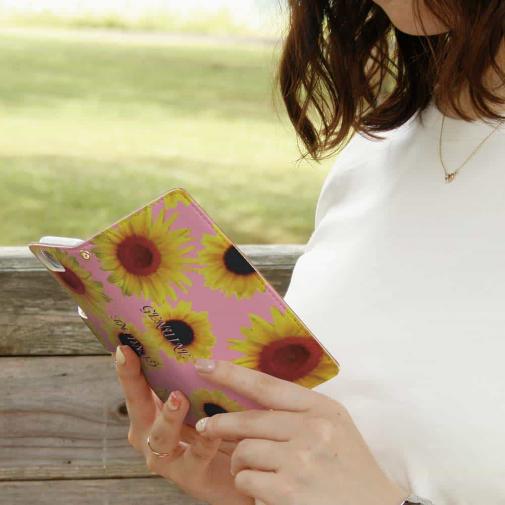 【Genuine】【手帳型】ひまわり　桜ピンク
