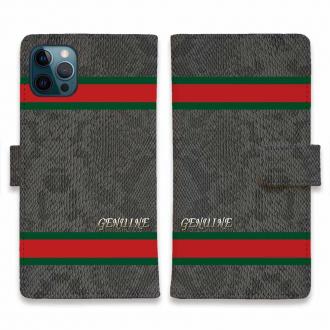 【Genuine】【手帳型】蛇柄 黒蛇 ブラック 横ライン 験担ぎ