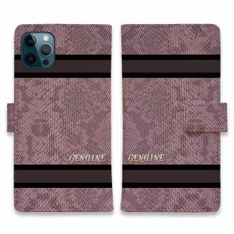 【Genuine】【手帳型】蛇柄 黒蛇 ピンク 横ライン 験担ぎ