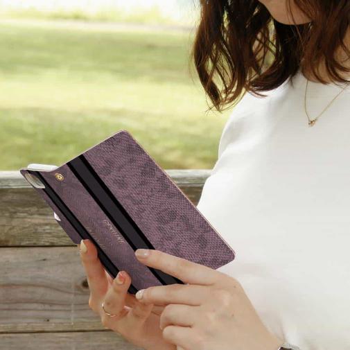 【Genuine】【手帳型】蛇柄 黒蛇 ピンク 縦ライン 験担ぎ