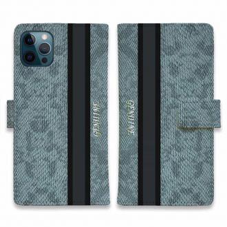 【Genuine】【手帳型】蛇柄 黒蛇 ブルー 縦ライン 験担ぎ