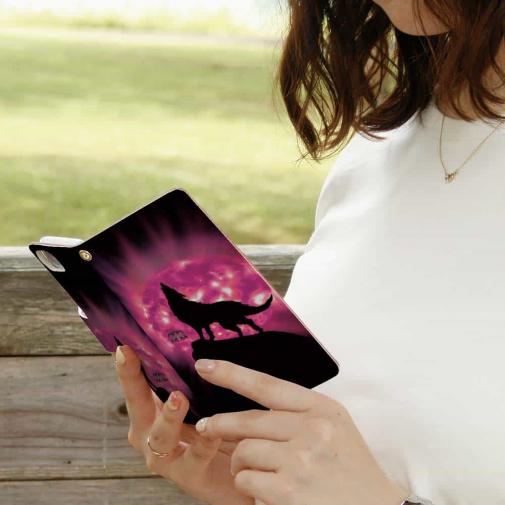 【ROMI HIME】【手帳型】狼ピンク 月