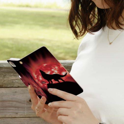 【ROMI HIME】【手帳型】狼レッド 月