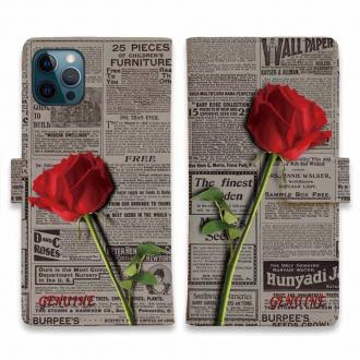 【Genuine】【手帳型】薔薇 　英字　新聞