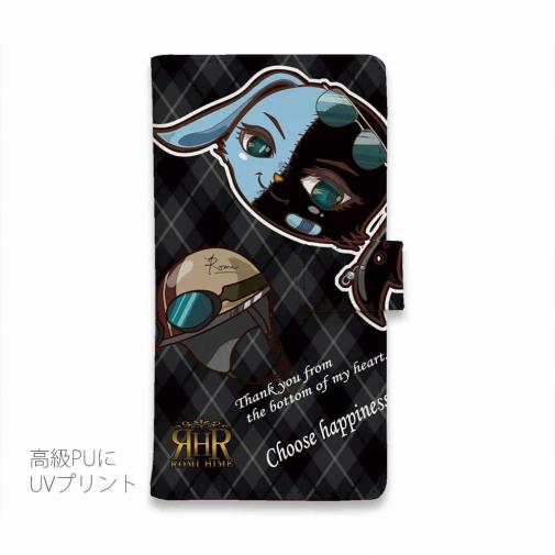 【ROMI HIME】【手帳型】うさぎ チェック  ブラック ペア