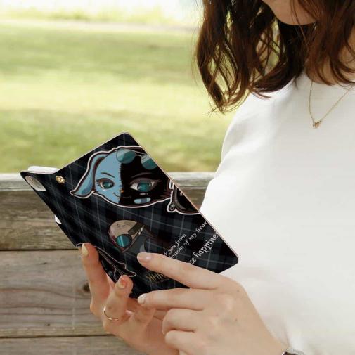 【ROMI HIME】【手帳型】うさぎ チェック  ブラック ペア