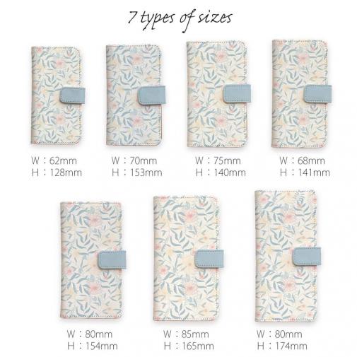 【手帳型】春花＆夏花 ライトブルー＆ピンク