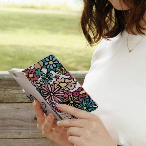 【ROMI HIME】【手帳型】蝶 花 花柄 レトロ ホワイト