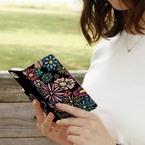 【ROMI HIME】【手帳型】蝶 花 花柄 レトロ ブラック