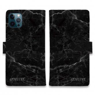 【Genuine】【手帳型】大理石　ブラック