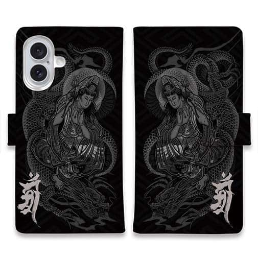 【彫姫】【手帳型】【Stick Case】騎龍観音 和彫りデザイン