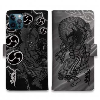 【彫姫】【手帳型】【Stick Case】風神雷神　和彫りデザイン