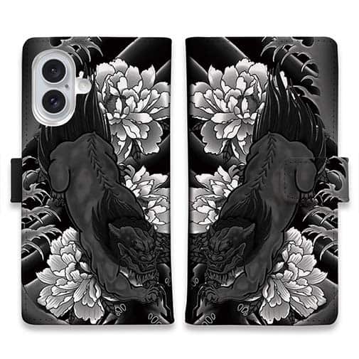 【彫姫】【手帳型】【Stick Case】唐獅子牡丹 和彫りデザイン