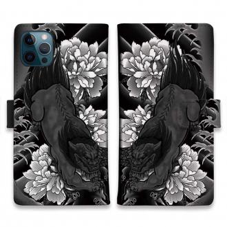 【彫姫】【手帳型】【Stick Case】唐獅子牡丹　和彫りデザイン