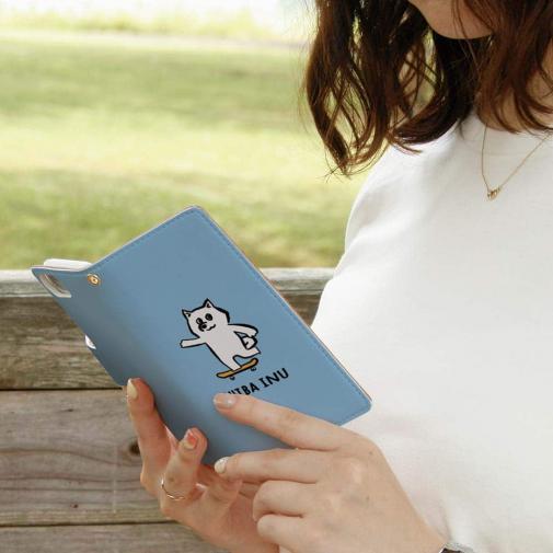 【手帳型】【ワカボンド】WAKAMAKAシリーズ 柴犬スケボー_白柴