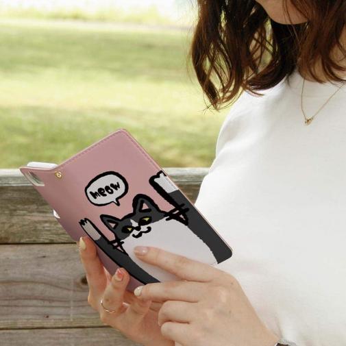 【手帳型】ワーイなネコ_ハチワレ猫(wakat)