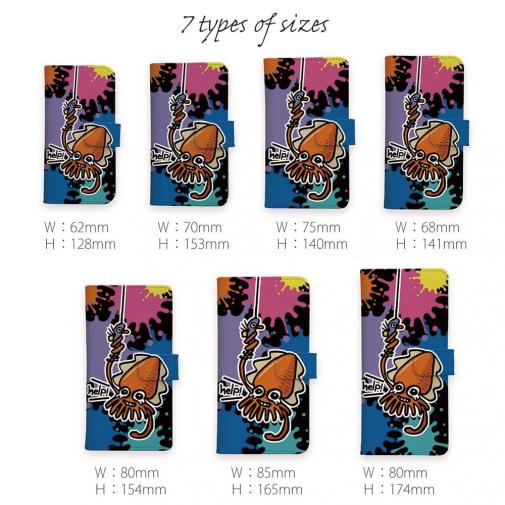 【手帳型】【釣りざんまい】エギに釣られるアオリイカ_ビビッドカラー