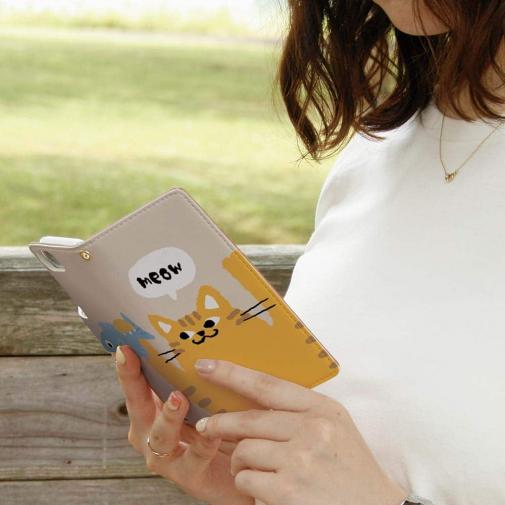 【手帳型】サカナもってワーイなネコ_茶トラ猫(wakat)