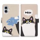 【手帳型】サカナもってワーイなネコ_ハチワレ猫(wakat)