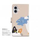 【手帳型】サカナもってワーイなネコ_三毛猫(wakat)