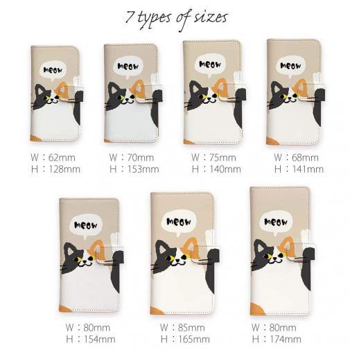 【手帳型】サカナもってワーイなネコ_三毛猫(wakat)