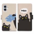 【手帳型】サカナもってワーイなネコ_黒猫(wakat)