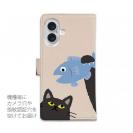【手帳型】サカナもってワーイなネコ_黒猫(wakat)
