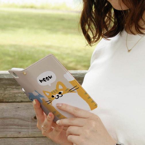 【手帳型】サカナもってワーイなネコ_茶白猫(wakat)