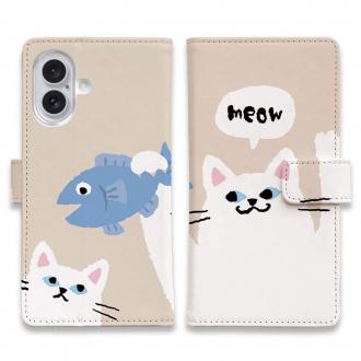 【手帳型】サカナもってワーイなネコ_白猫(wakat)