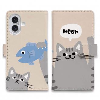 【手帳型】サカナもってワーイなネコ_サバトラ猫(wakat)