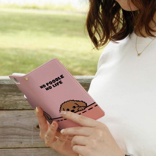 【手帳型】何か気になるプードル_ブラウン(wakat)