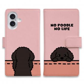 【手帳型】何か気になるプードル_ブラック(wakat)