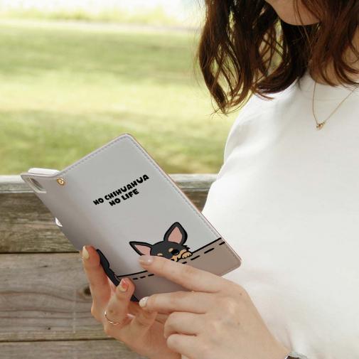 【手帳型】何か気になるチワワ_ブラックタン(wakat)