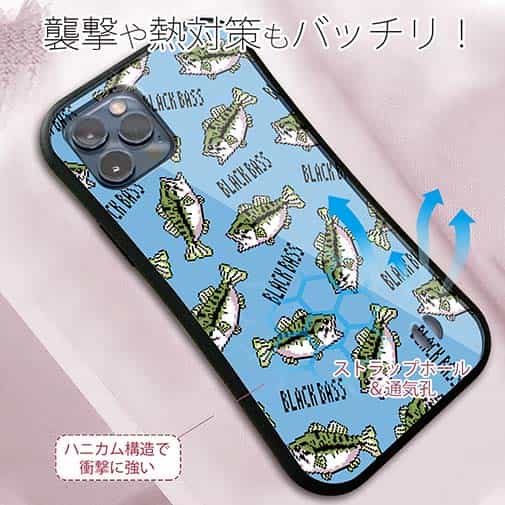 【S-LINE】【釣りざんまい】ドット絵のブラックバスがいっぱい_カラフルスカイブルー