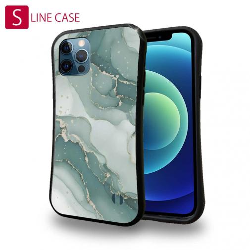 【S-LINE】くすみカラーマーブル調 グリーン＆ゴールド