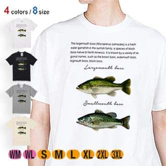 【Tシャツ】オオクチバス(ラージマウスバス)とコクチバス(スモールマウスバス) 5.6oz Cotton:100%