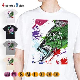 【Tシャツ】ブラックバス　ペンキペイント 5.6oz Cotton:100%
