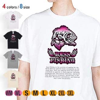【Tシャツ】バスフィッシング　ローライダーフォント　ショッキングピンク 5.6oz Cotton:100%