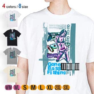 【Tシャツ】Gone Bass Fishing ローライダーポスター風　エメラルドグリーン 5.6oz Cotton:100%