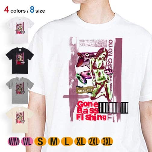 【Tシャツ】Gone Bass Fishing ローライダーポスター風 ライトレッド 5.6oz Cotton:100%