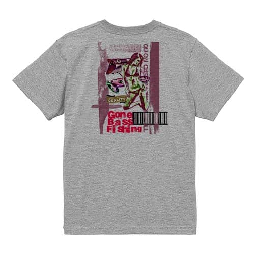 【Tシャツ】Gone Bass Fishing ローライダーポスター風　ライトレッド 5.6oz Cotton:100%