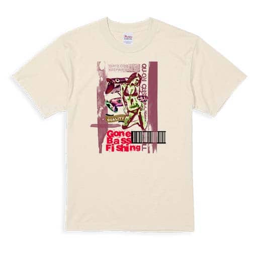 【Tシャツ】Gone Bass Fishing ローライダーポスター風　ライトレッド 5.6oz Cotton:100%
