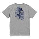 【Tシャツ】タトゥー風昇り鯉　ブルー&ホワイト 5.6oz Cotton:100%