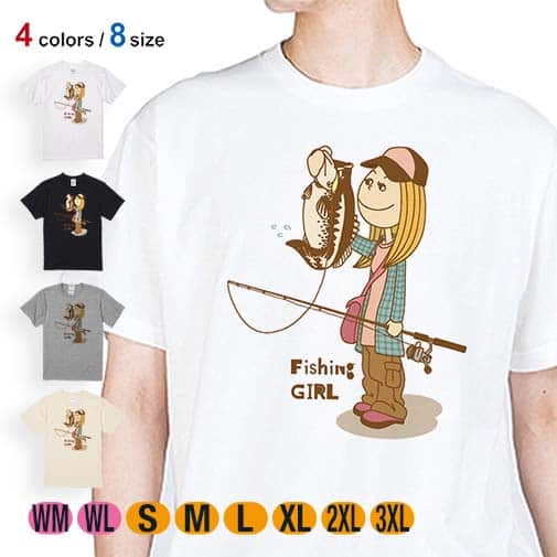 【Tシャツ】釣りガール イラスト ブラックバス 5.6oz Cotton:100%