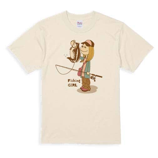 【Tシャツ】釣りガール　イラスト　ブラックバス 5.6oz Cotton:100%