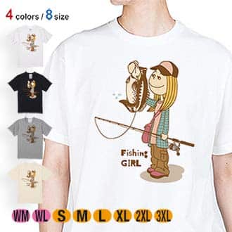 【Tシャツ】釣りガール　イラスト　ブラックバス 5.6oz Cotton:100%